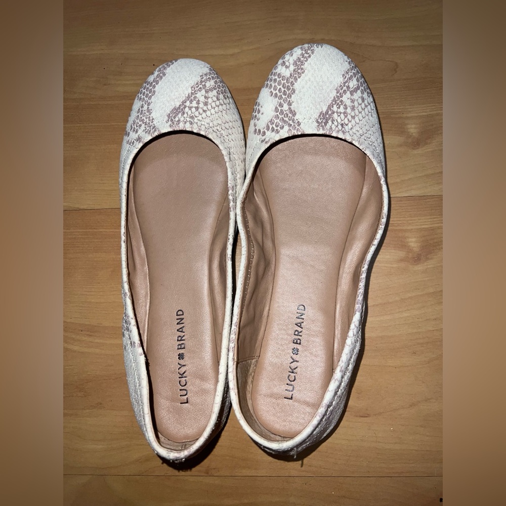Lucky Brand Emme Ballet Flats, gently worn, snakeskin print
